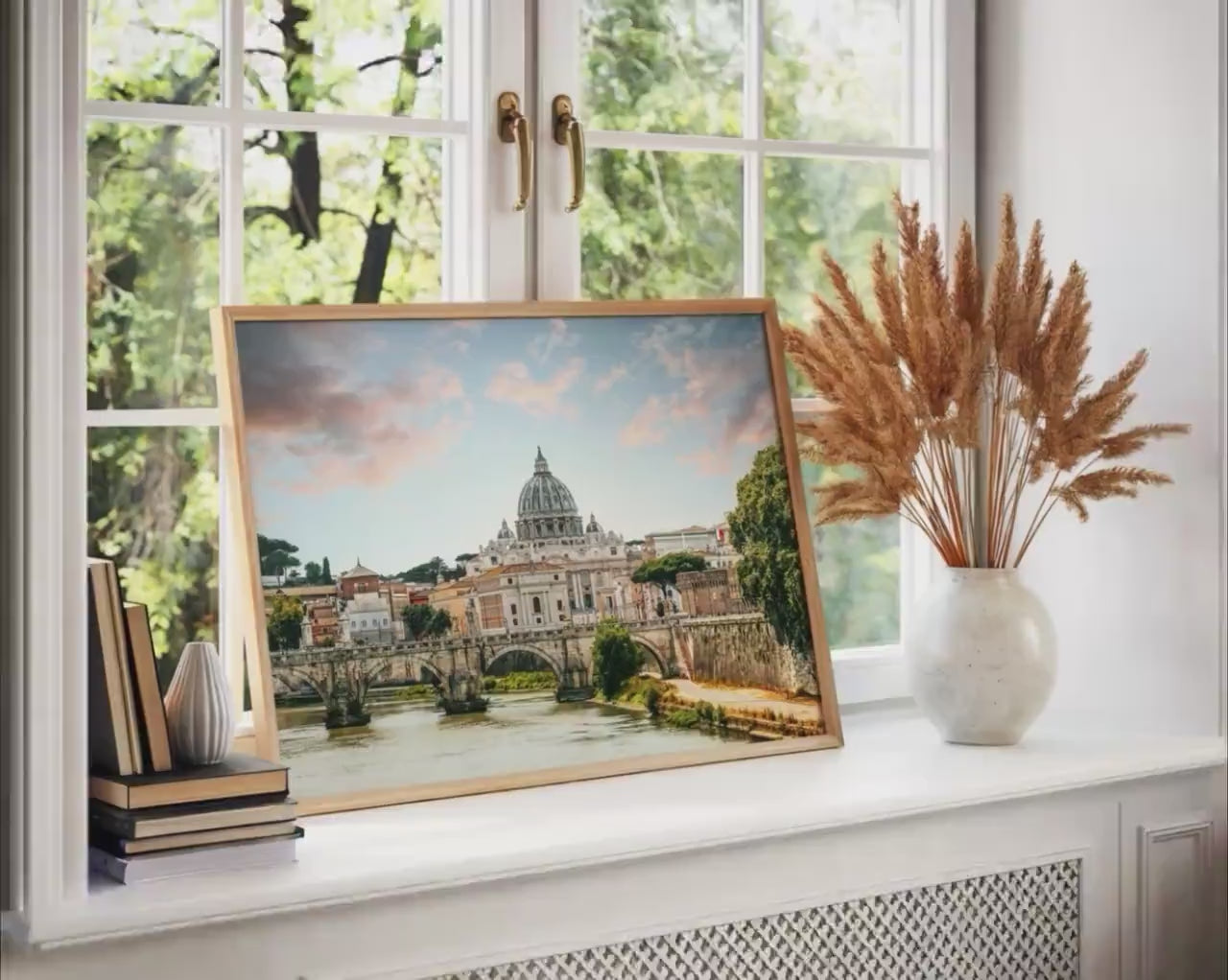 Load video: Rome Wall Art Print – St Peter’s Basilica Photo | Vatican City Art, Tiber River