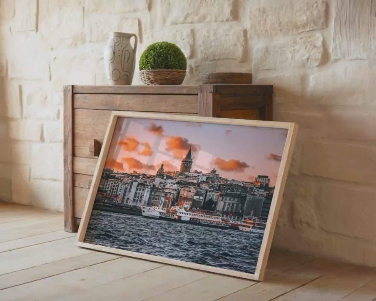 Load video: Galata Tower Sunset Print – Istanbul Wall Art | Turkey Photo Print, Framed Fine Art