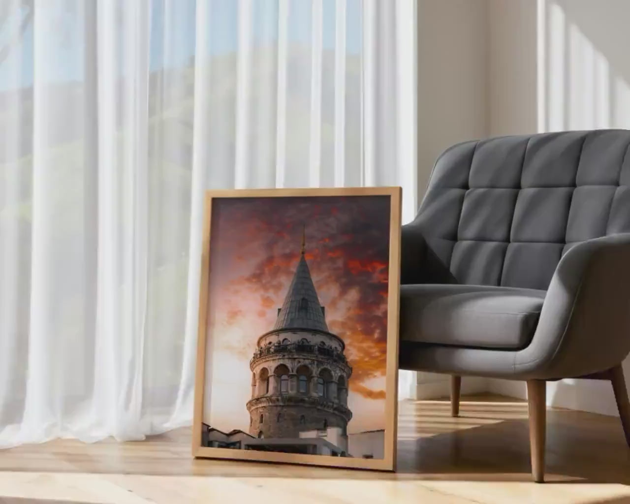 Load video: Galata Tower Wall Art, Istanbul Turkey Photo Print, Sunset Cityscape Home Decor