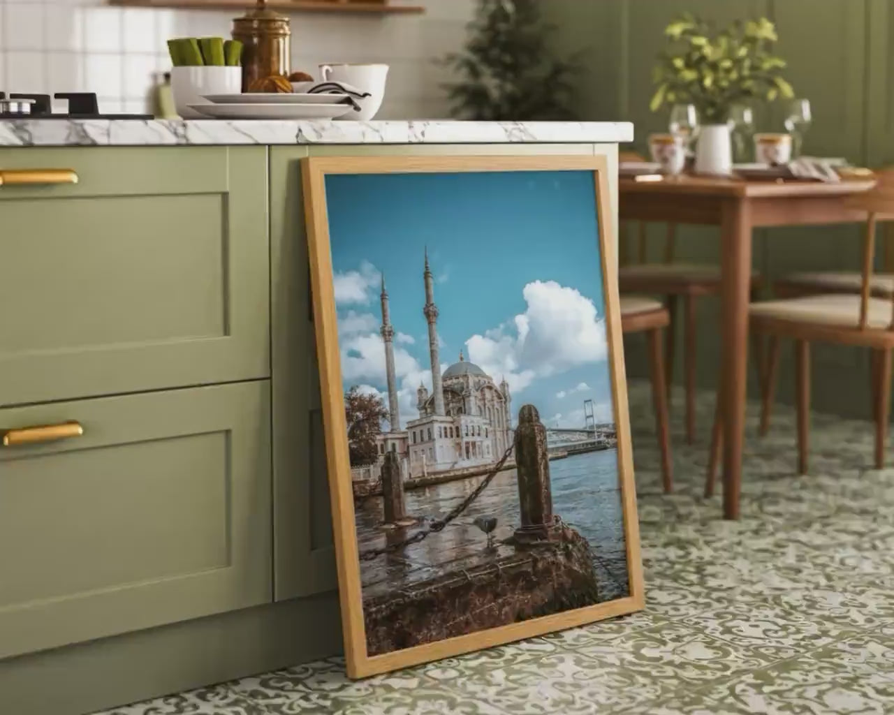 Load video: Istanbul Ortakoy Mosque Print – Bosphorus Bridge Photo | Turkish Cityscape Art